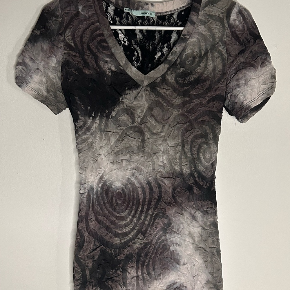 Maurices Lace-Back Patterned Top - Black and Gray